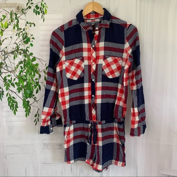 Aerie Plaid Flannel Sleepwear Romper - Picture 3 of 6